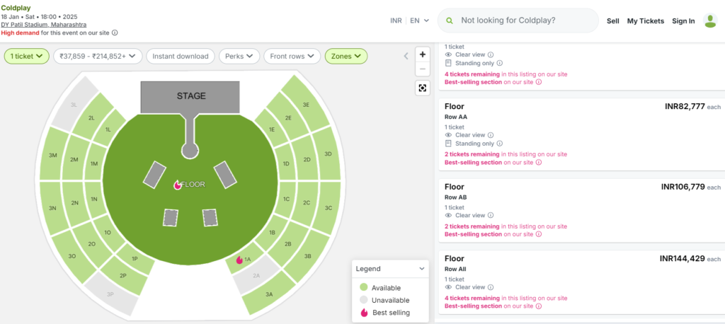 Coldplay India tickets resale